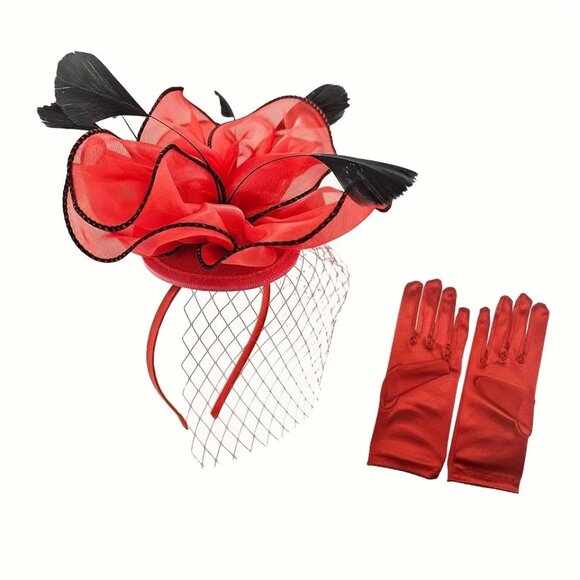 Fascinator Headband with Gloves Necklace - Picture 9 of 9